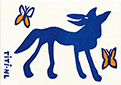 blauwe hond en twee vlinders