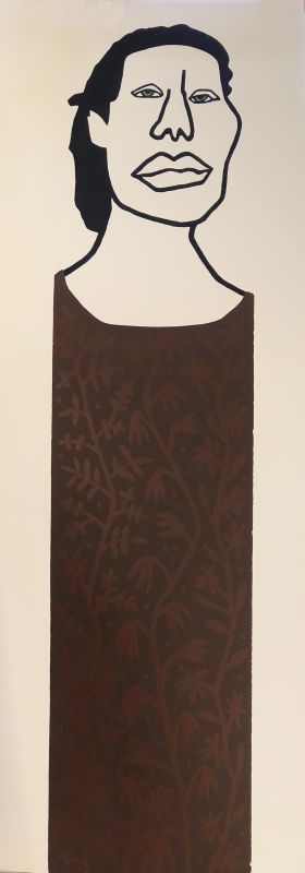 portret met bruine begroeide jurk