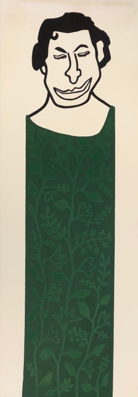 portret met begroeide groene jurk