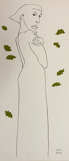 geworteld over de schouder kijkend